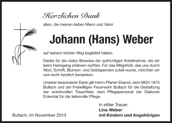 Traueranzeige von Johann Weber von Pegnitz-Zeitung